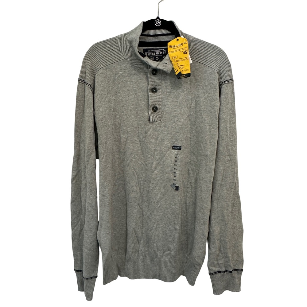 Nautica Jeans Co Henley Sweater Men's XL Gray Cotton Mock‎ Neck Y2K Vintage NWT